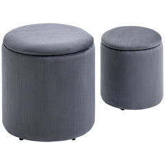 HOMCOM Modern Storage Ottoman with Removable Lid, Fabric Storage Stool, Foot Stool, Dressing Table Stool Side Table, Set of 2, Grey