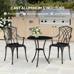 Outsunny 3 Pieces Garden Dining Set for 2, Cast Aluminium Outdoor Dining Set with 2 Armchairs and Round Dining Table with Parasol Hole, Garden Furniture Set, Bronze Tone