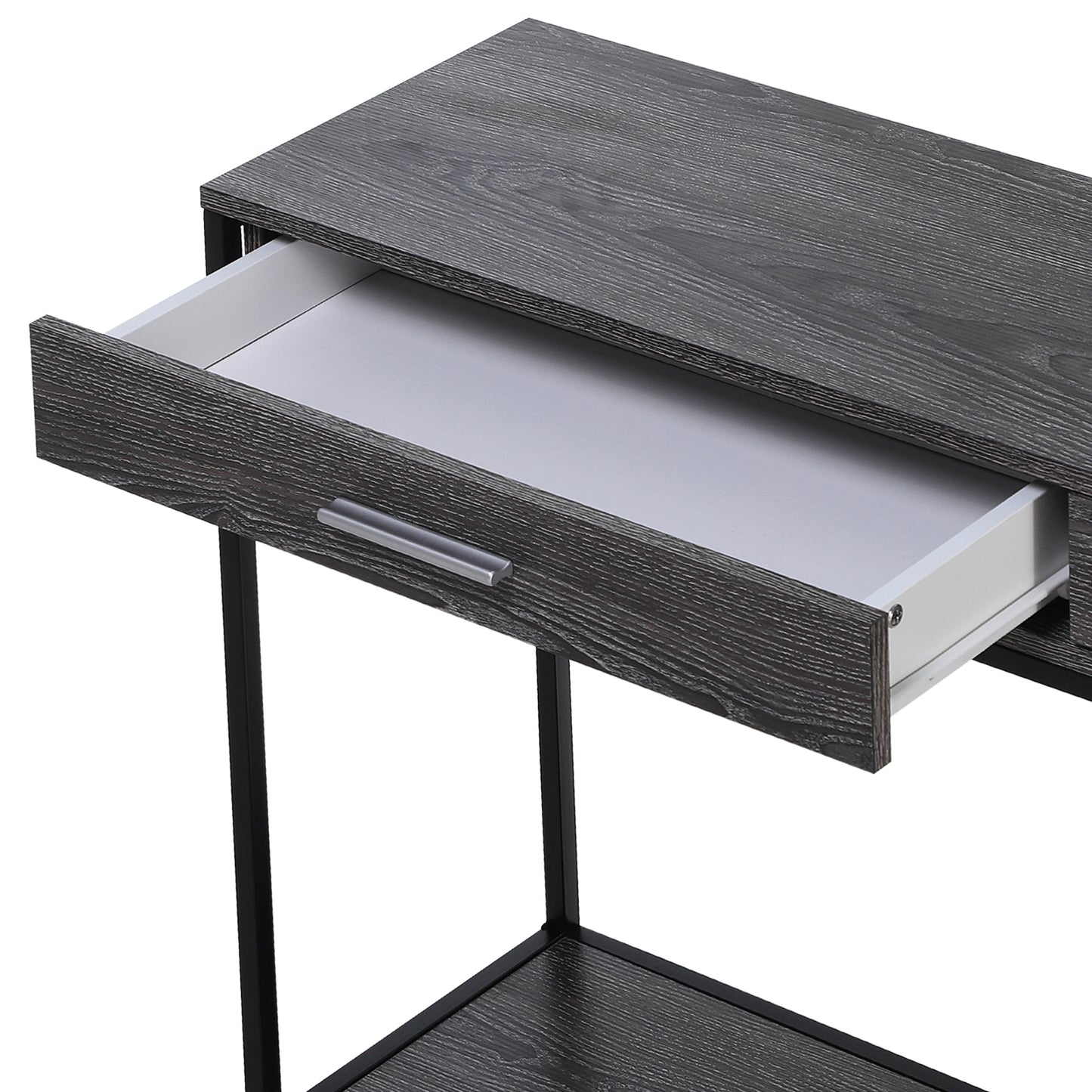 HOMCOM Console Table Worktop Bottom Shelf Home Two Drawer Industrial Minimal Style Grey Wood Tone Effect