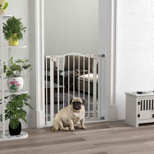 PawHut Metal 74-80cm Adjustable Pet Gate Safety Barrier w/ Auto-Close Door White