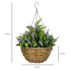 Outsunny Set of Two Artificial Hanging Lavender Flower Pots - Purple