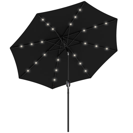 Outsunny 2.7m Outdoor Patio Garden Umbrella Parasol with Tilt Crank and 24 LEDs Lights, Black