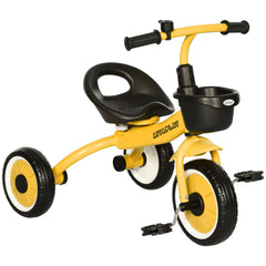 AIYAPLAY Kids Trike, Tricycle, with Adjustable Seat, Basket, Bell, for Ages 2-5 Years - Yellow