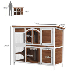 PawHut Two-Tier Wooden Pet Hutch with Openable Roof, Slide-Out Tray