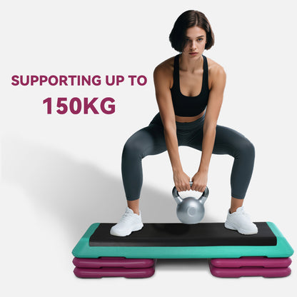 HOMCOM 3-Level Aerobic Step 10/15/20cm Steppers for Exercise Workout w/ Non-Slip Top Compact Stepper Home Office Indoor Outdoor Fitness Equipment