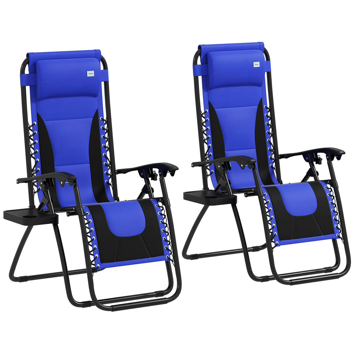 Outsunny Zero Gravity Lounger Chair Set of 2, Folding Reclining Patio Chair with Padded Seat, Cup Holder, Soft Cushion and Headrest for Poolside, Camping, Blue