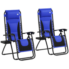 Outsunny Zero Gravity Lounger Chair Set of 2, Folding Reclining Patio Chair with Padded Seat, Cup Holder, Soft Cushion and Headrest for Poolside, Camping, Blue