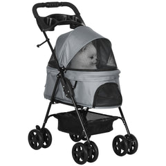 عربة أطفال قابلة للطي من PawHut Dog Pram للكلاب الصغيرة مع 4 عجلات ومقود أمان وحامل أكواب للكلاب الصغيرة، باللون الرمادي