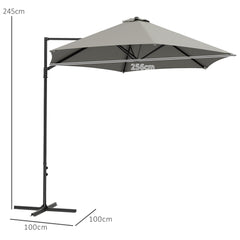 Outsunny 2.5M Garden Cantilever Parasol, Offset Roma Patio Umbrella Hanging Sun Shade Canopy Shelter with 360√Ç¬∞ Rotation and Cross Base, Light Grey