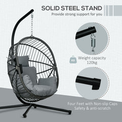 Outsunny Metal Stand Hanging Egg Chair, with Full Body Padded Seat - Grey