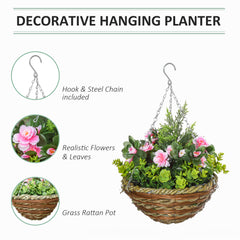 Outsunny Set of Two Hanging Lisianthus Flower Pots - Pink/Green