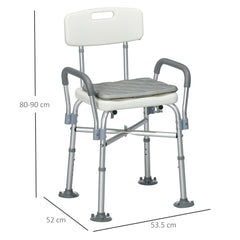 HOMCOM Aluminium Shower Chair with Backs and Arms, Height Adjustable Shower Seat with Removable Padded Cushion, Bath Stool for Seniors, Disabled, Pregnant, White