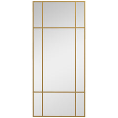 HOMCOM Decorative Grid Wall Mirror, with Back Hooks - Gold Tone