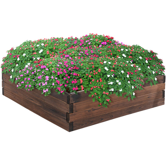 Outsunny 128L Wooden Raised Beds for Garden Planter Grow Containers For Outdoor Patio Plant Flower Vegetable 80L x 80W x 22.5H cm