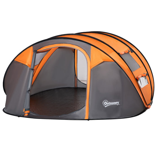 Outsunny 4-5 Person Pop-up Camping Tent Family Tent w/ 2 Mesh Windows & PVC Windows Portable Carry Bag for Outdoor Trip, Orange