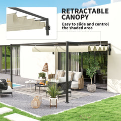 Outsunny 3 x 4m Steel Pergola, with Retractable Canopy - Khaki