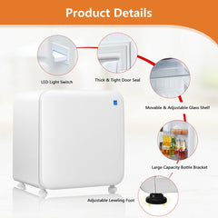 0~10℃ Compact Refrigerator with Reversible Door for Dorm Apartment-White