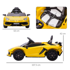 HOMCOM Lamborghini Licensed 12V kids Electric Car w/ Butterfly Doors, Remote, Music, Horn, Suspension - Yellow