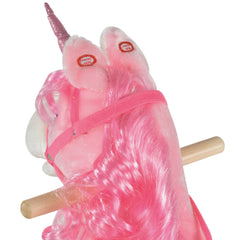 HOMCOM Kids Plush Rocking Horse Ride On Unicorn w/ Sound Moving Mouth Wagging Tail Children Rocker Toy Gift 3-6 Years Pink