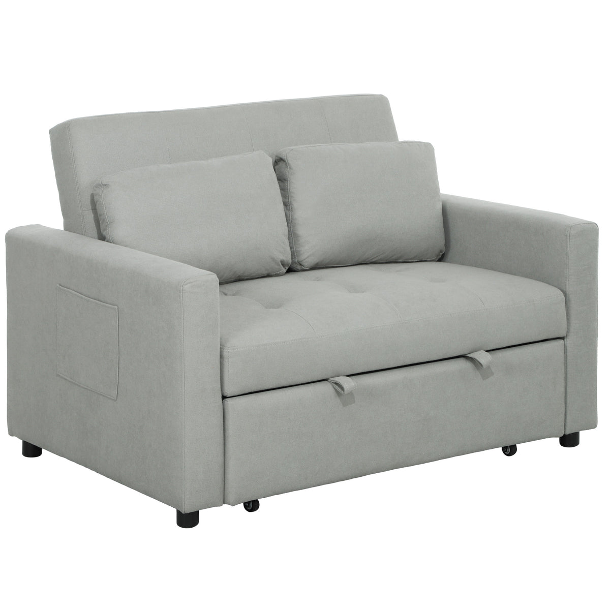 HOMCOM Velvet-Feel Two-Seater Sofa Bed - Light Grey