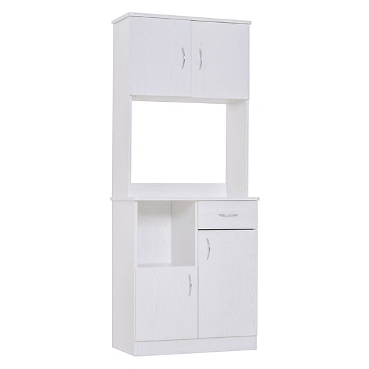 HOMCOM Tall Kitchen Cupboard, Kitchen Cabinet with Doors, Shelves, Drawer and Open Countertop, Storage Cabinet for Living Room, Dining Room, White