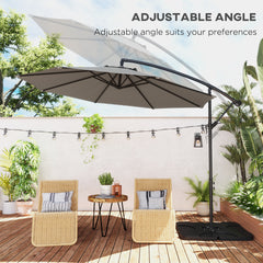 Outsunny 3m Overhanging Parasol, with Base, Weights and Cover - Light Grey