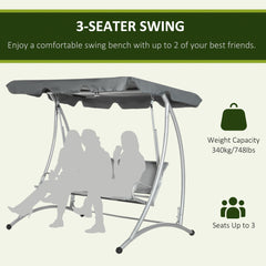 Outsunny Three Person Steel Outdoor Porch Swing Chair Bench w/ Canopy Cover Grey