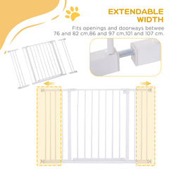 PawHut Dog Gate Pet Safety Gate Stair Barrier Pressure Fit Adjustable 76-82/86-97/101-107 cm, White