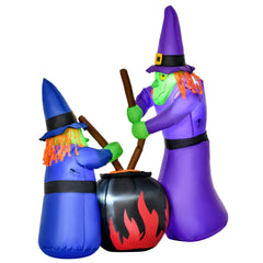 HOMCOM 1.8m Inflatable Halloween Lawn Decoration with LED Witches Around A Black Cauldron Outdoor Air Blown Holiday D√É¬©cor