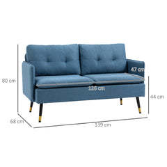 HOMCOM Modern Two Seater Sofa, Button Tufted Loveseat with Cushions and Steel Legs for Living Room, Guest Room, Dark Blue