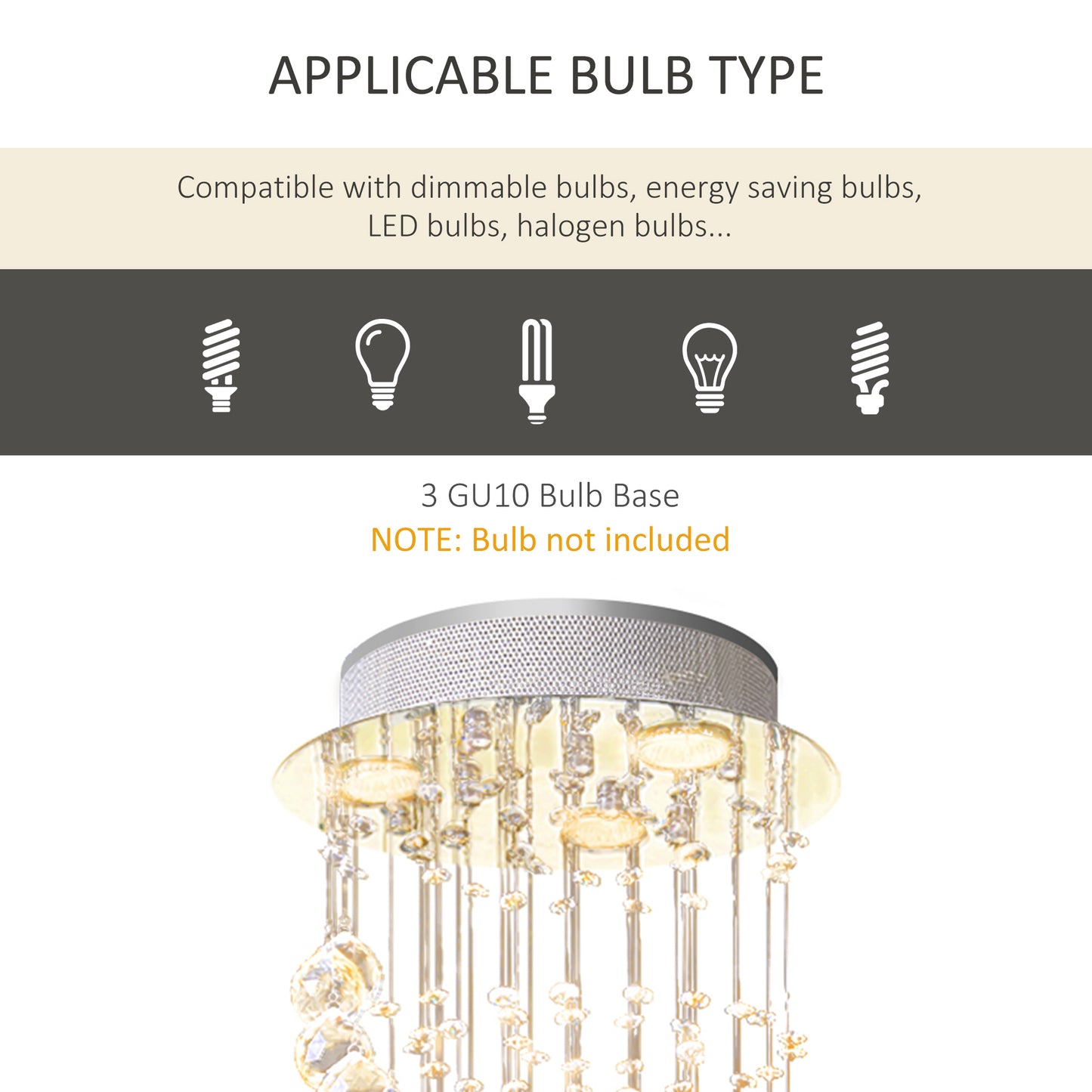 HOMCOM Modern Crystal Chandelier Ceiling Light Pendant Lamp Chrome Finish Glass Droplets New, √ê¬§30 x 120cm