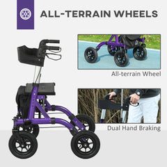 HOMCOM Folding Rollator Walker with Seat, Backrest, Lightweight Walking Frame with Storage Bag, Dual Brakes, All-terrain Wheels, Adjustable Handle Height, 4 Wheeled Walker for Seniors, Purple