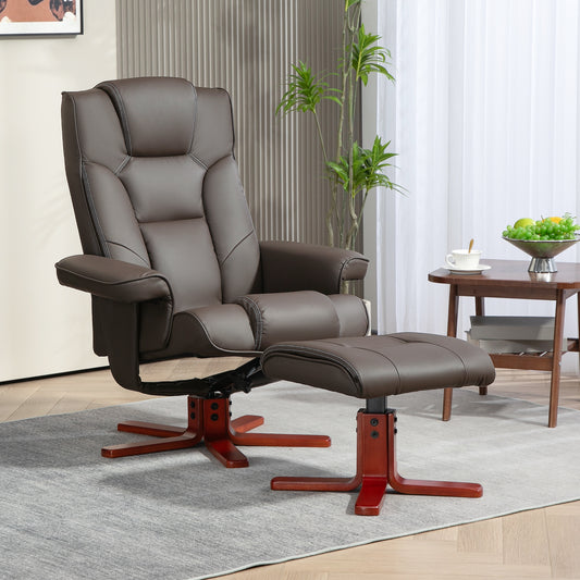 HOMCOM Faux Leather Manual Recliner and Footstool Set - Brown