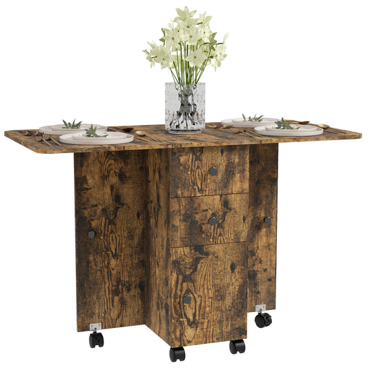 HOMCOM Multi-Storage Six-Person Drop Leaf Dining Table - Rustic Brown