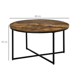 HOMCOM Round Coffee Table, Industrial Side Table with Metal Frame, Large Coffee Tables for Living Room, Bedroom, Rustic Brown