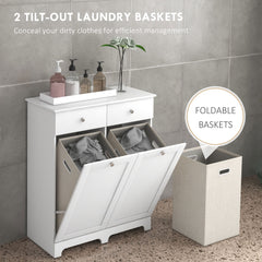 HOMCOM Duo Hamper Laundry Storage Cabinet - White