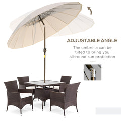 Outsunny 2.5m Shanghai Garden Parasol Umbrella with Crank & Tilt, Adjustable Outdoor Sun Shade, Off-White