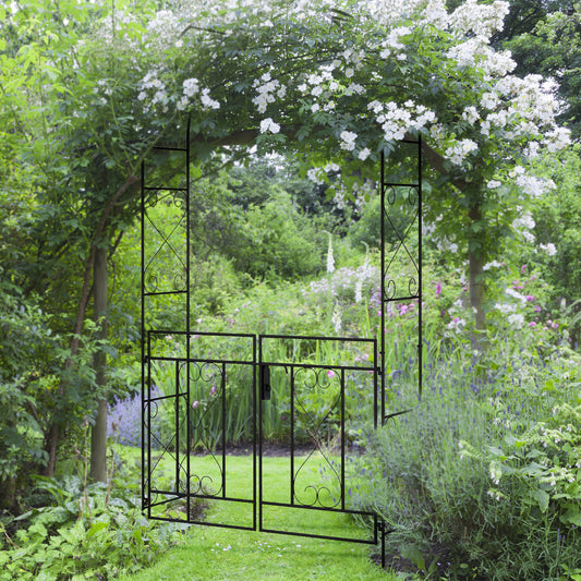 Outsunny Decorative Garden Arch, with Gate - Black