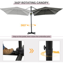 Outsunny 2.5 x 2.5m Patio Offset Parasol Umbrella Cantilever Hanging Aluminium Sun Shade Canopy Shelter 360√Ç¬∞ Rotation with Crank Handle and Cross Base, Grey