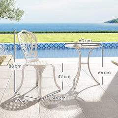 Outsunny 3 Piece Garden Bistro Set, Cast Aluminium Outdoor Furniture Set with Umbrella Hole for Balcony, Porch, Patio, White