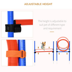 مجموعة تدريب طاعة الكلاب من PawHut Pet Agility Training Equipment قابلة للتعديل (عمود + طوق + حاجز)