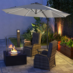 Outsunny 3(m) Adjustable Cantilever Parasol with Base, Solar LED Lights, Light Grey