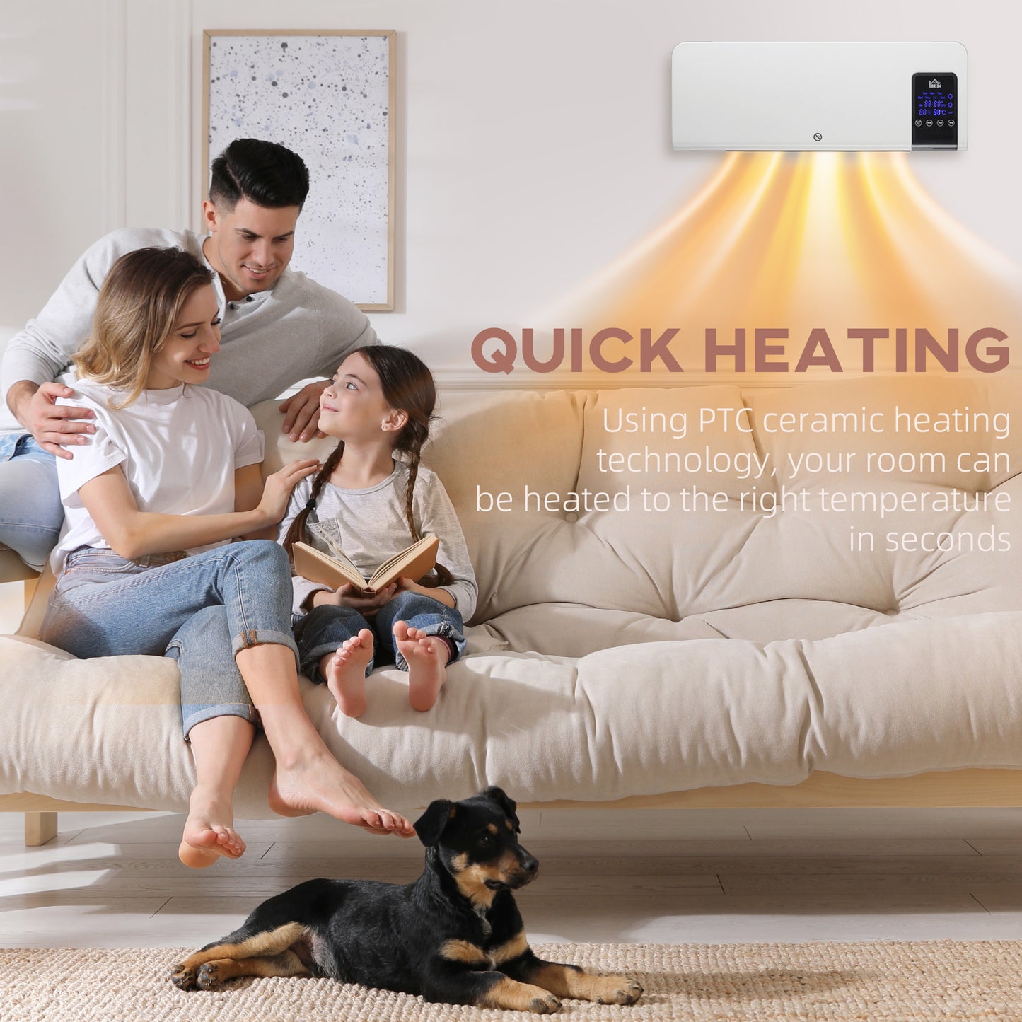HOMCOM 2kW Wall-Mounted Heater, 18-45√Ç¬∞C Temperature - White