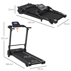 جهاز الجري الكهربائي HOMCOM 2.5 حصان 14 كم/ساعة مع ميل يدوي وجهاز جري كهربائي قابل للطي، مشغل MP3 وUSB، 12 برنامجًا محددًا مسبقًا، 5 سرعات مختصرة، مع حزام جري عريض، شاشة LCD، حاملات مشروبات