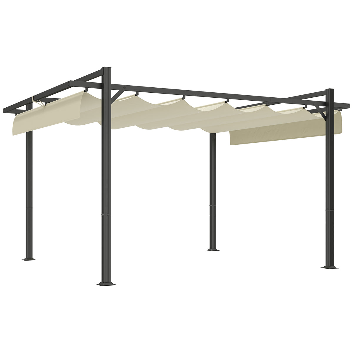 Outsunny 3 x 4m Aluminium Pergola, with Retractable Roof - Grey/Khaki