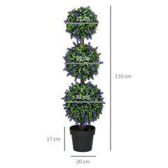 HOMCOM Set of 2 Artificial Plants, Lavender Flowers Ball Trees with Pot, for Home Indoor Outdoor Decor, 110cm