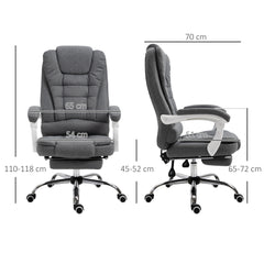 Vinsetto Office Chair, Computer Desk Chair, Linen Fabric Swivel Rolling Task Chair with Large Soft Padded Cushion, 135√Ç¬∞ Reclining Backrest and Retractable Footrest, Grey