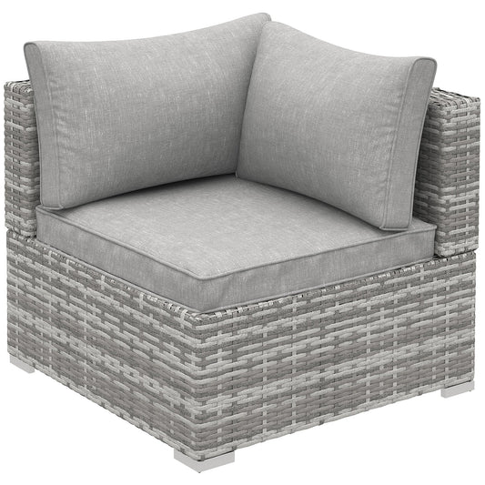 Outsunny Outdoor PE Rattan Corner Sofa, Garden Wicker Furniture Single Sofa Chair w/ Cushions, Light Grey