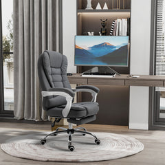 Vinsetto Office Chair, Computer Desk Chair, Linen Fabric Swivel Rolling Task Chair with Large Soft Padded Cushion, 135√Ç¬∞ Reclining Backrest and Retractable Footrest, Grey