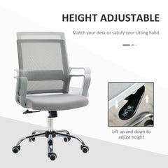 Vinsetto Ergonomic Desk Chair Mesh Office Chair with Adjustable Height Armrest and 360√Ç¬∞ Swivel Castor Wheels Grey